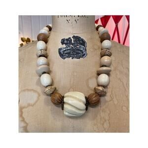 1980s wood and resin beaded necklace ethnic boho 80s jewelry paper bead ceramic